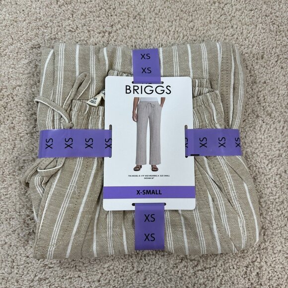 Briggs Ladies Pants XS Linen Blend Pull On Loose Fit White Tan Casual Career NWT - Picture 1 of 6